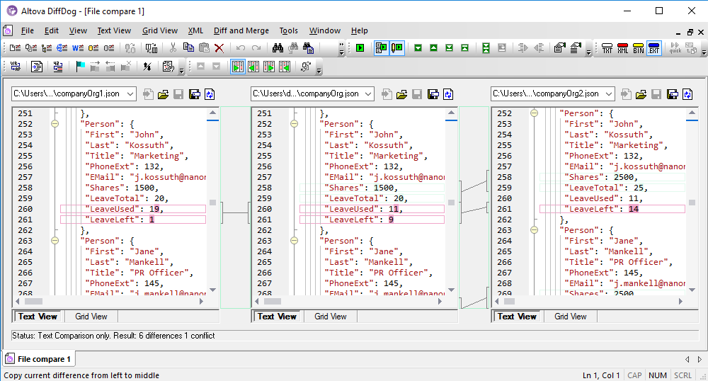 Three-way file comparison in DiffDog