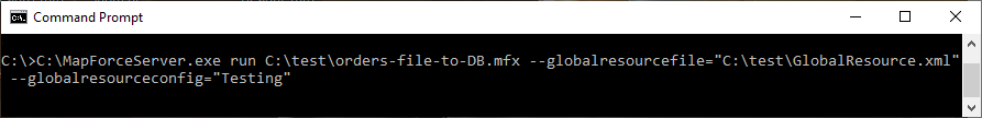A command to execute the data mapping project in the testing configuration