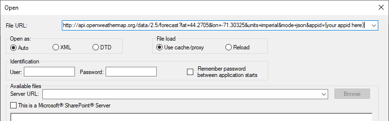 Opening a JSON file from a Web service  URL in XMLSpy