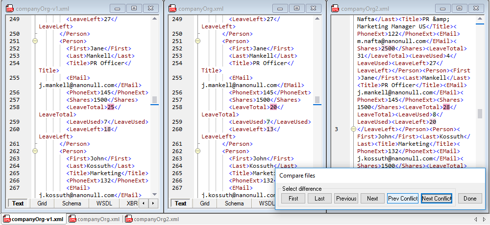 Three-way file comparison in XMLSpy