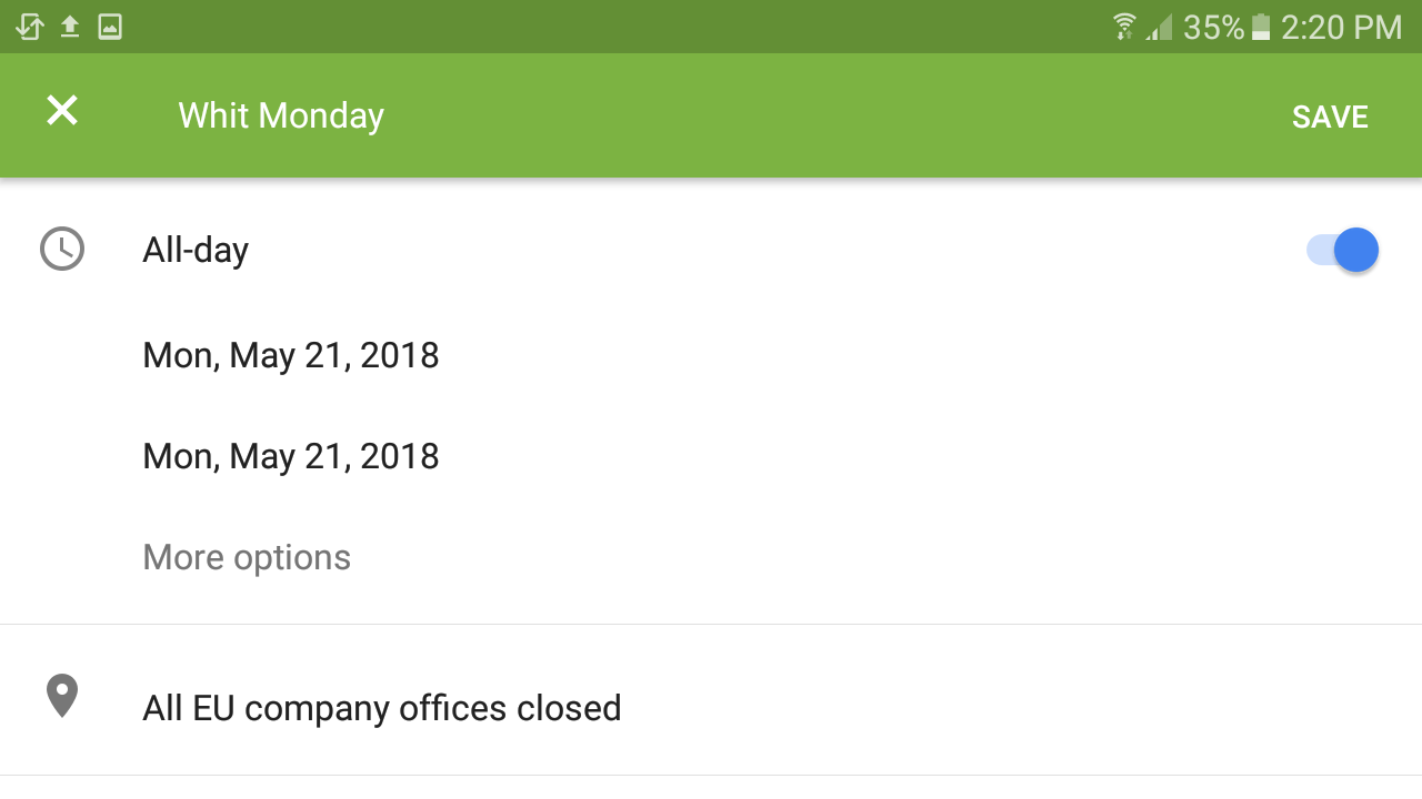 Adding a new calendar event on an Android phone