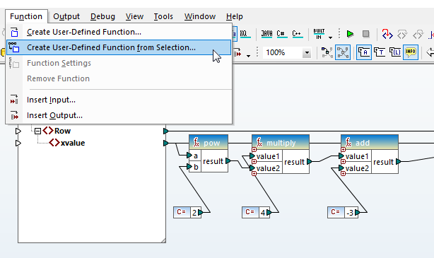 Building a user function from components in an existing mapping