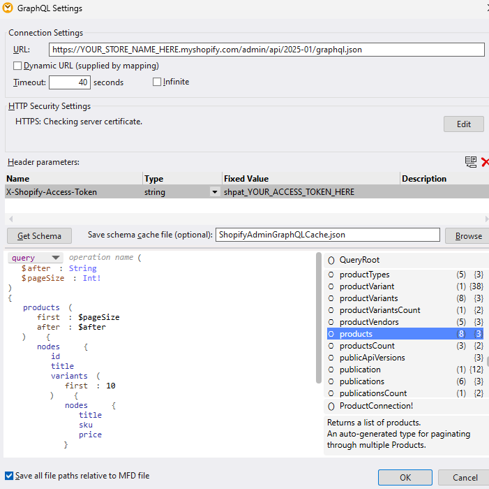 Shopify API settings