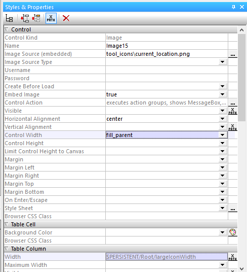 Tool button properties to set button size