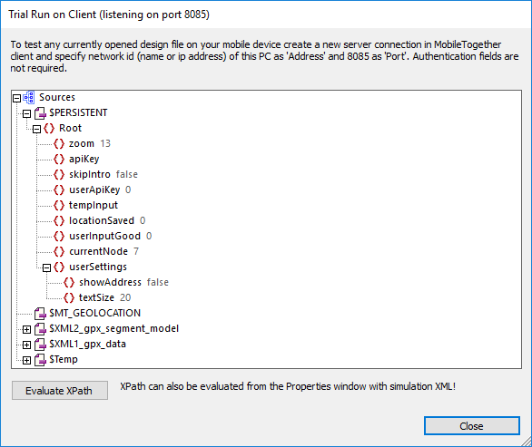 Early software testing view of client data during Trial Run on Client