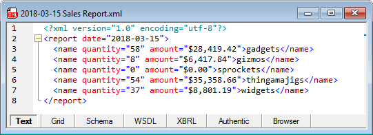 XML view of email attachment generated by the MobileTogether service